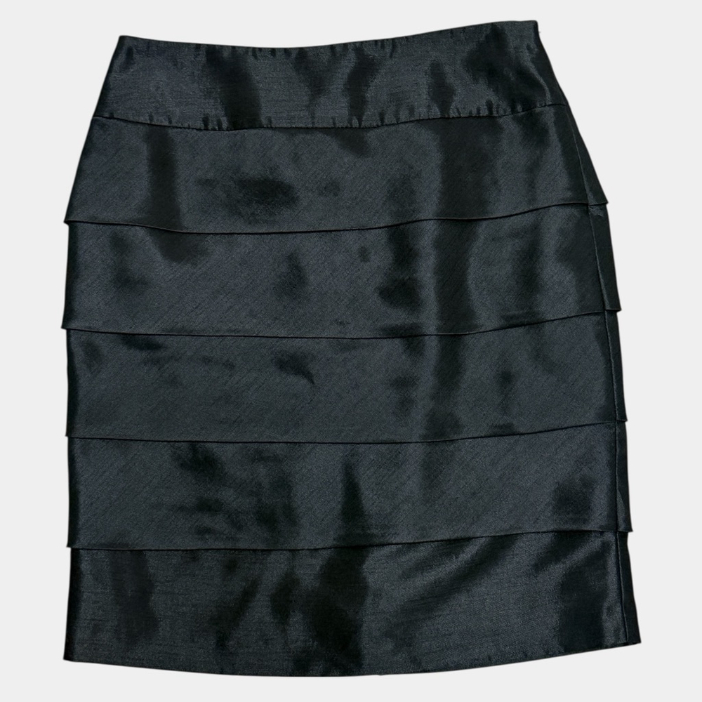 Kasper 8P Black Tiered Skirt Petite Knee Length Career Lined
